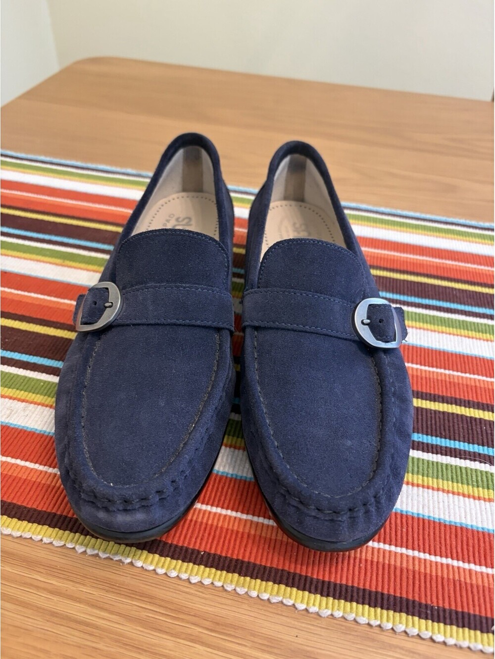 SAS Lara Slip-on Loafer Navy Suede with Silver Buckle Women's 9N Tripad Comfort